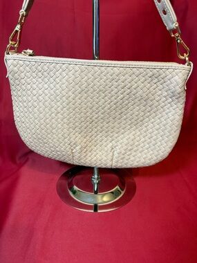Quince Italian Handwoven Leather Mini Shoulder Bag – Taupe Color- Size: 11” x 7”